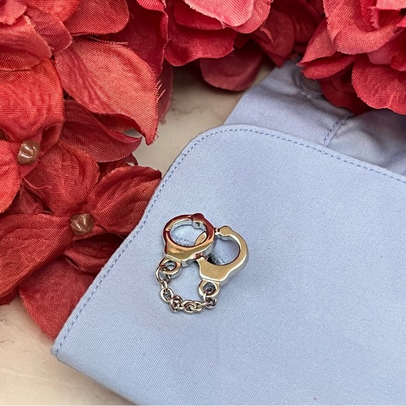 Silver Handcuff Cufflinks with Chain - Picture 11 of 14